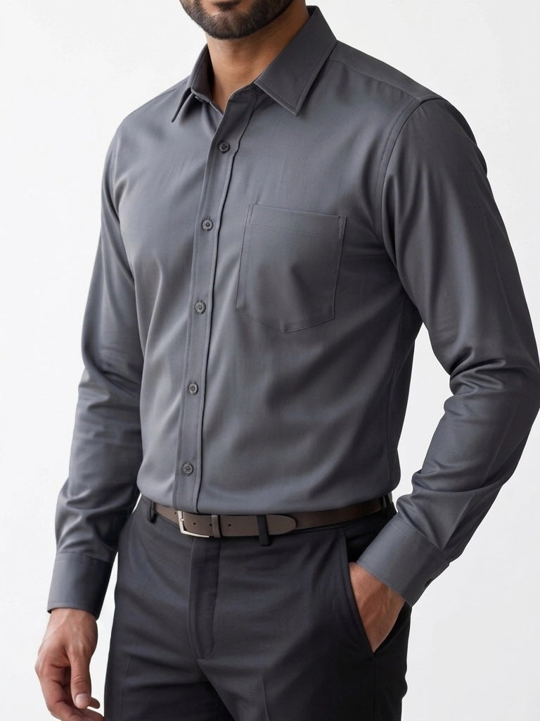Camisa de Vestir Lisa Manga Larga
