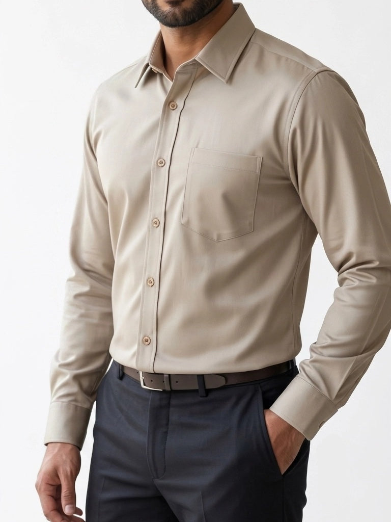 Camisa de Vestir Lisa Manga Larga