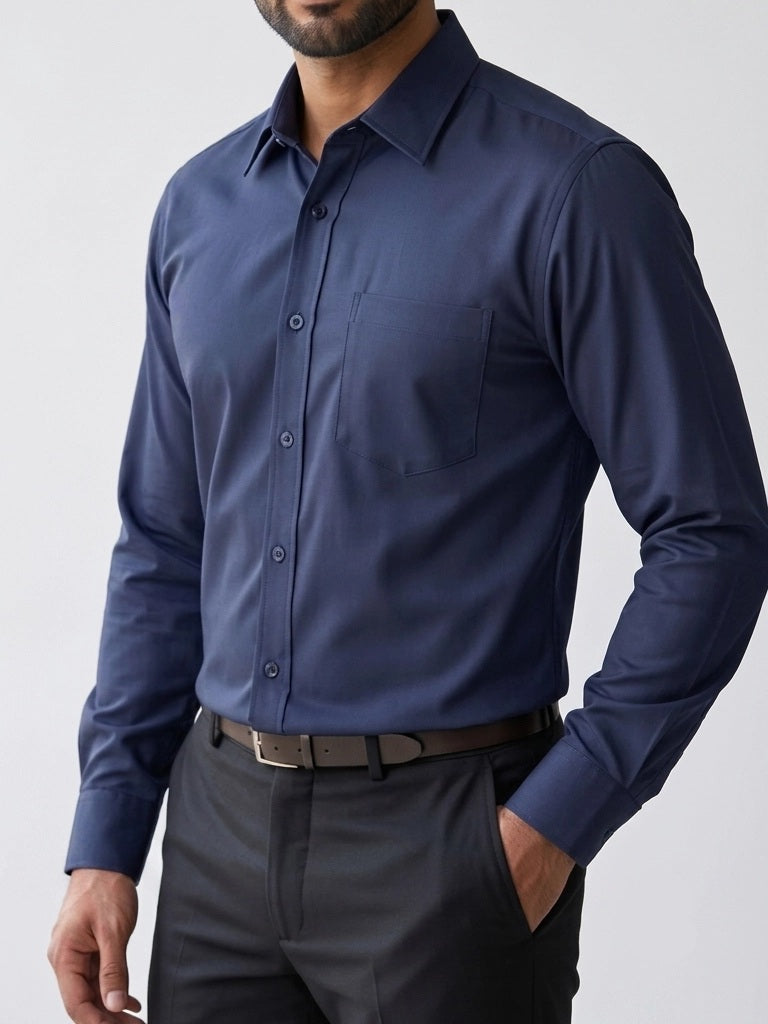 Camisa de Vestir Lisa Manga Larga